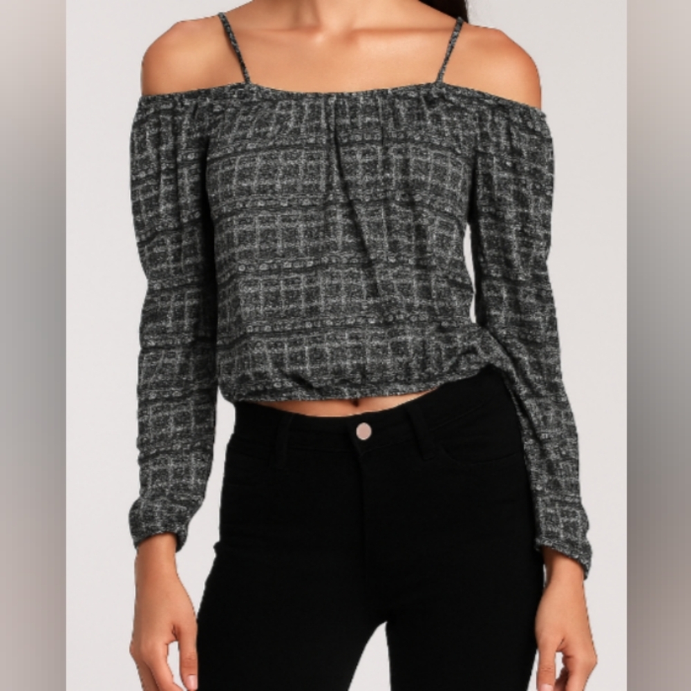 Womens Multicolored Crop Top Blouse Cold Shoulder Sz L No Boundaries